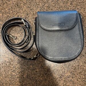 Bandolier Black Crossbody Bag with Leather Trim